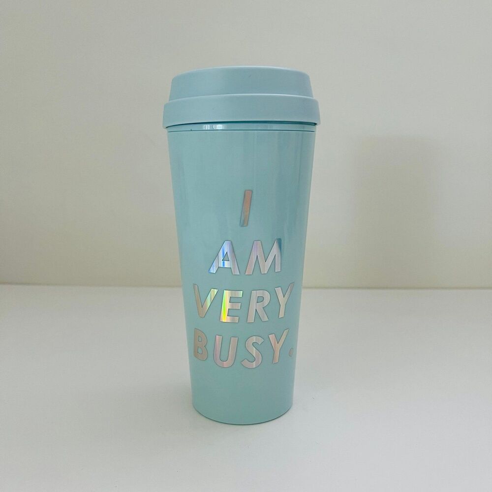 BAN.DO Light Blue Plastic "I Am Very Busy" Thermal Mug Tumbler